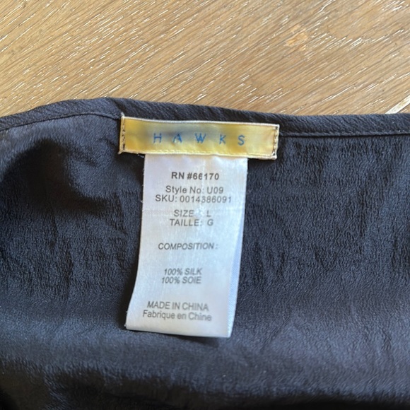 Hawks by gold hawk 100% silk high low deep cut v string Y2K black tank blouse L - Picture 7 of 11